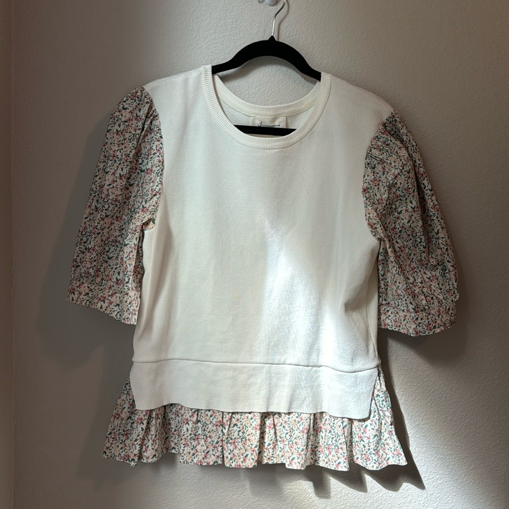 Anthropologie White Floral Blouse